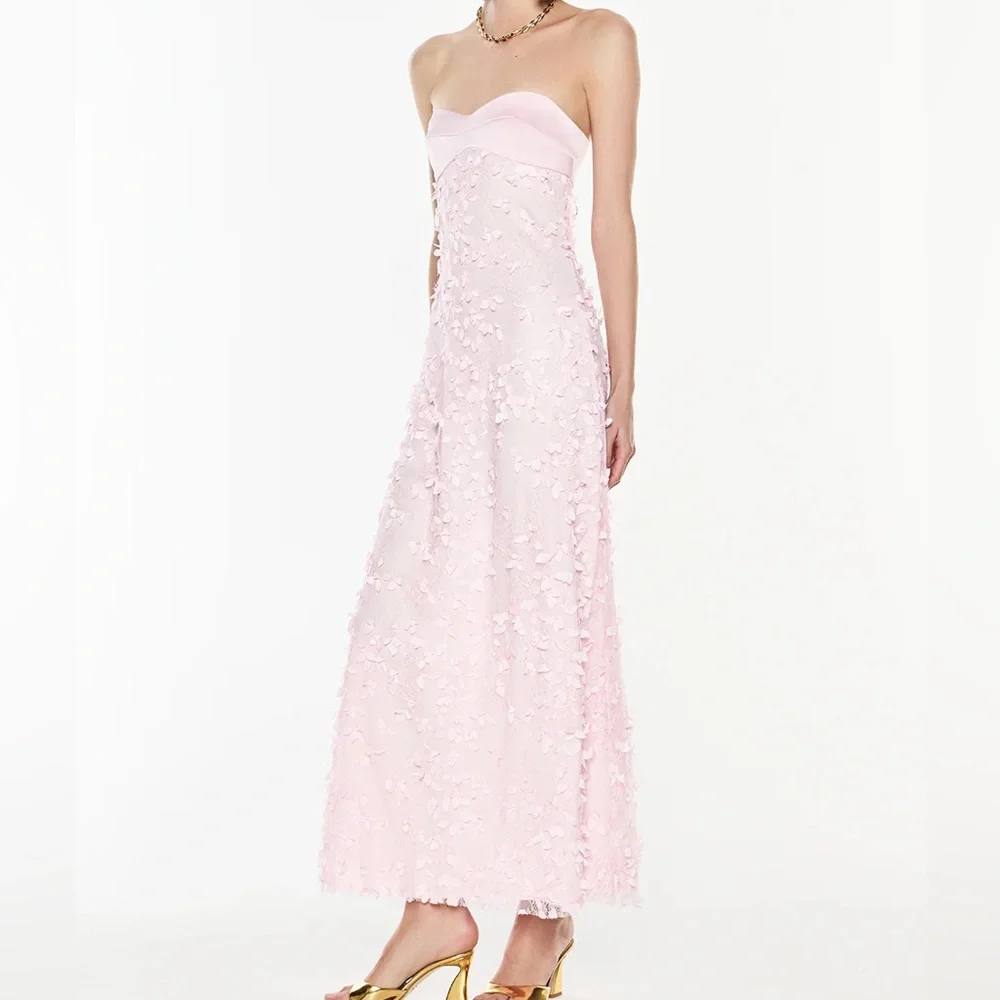 Manning Cartell Blush Pink Strapless Appliqué Gown - Picture 3 of 14